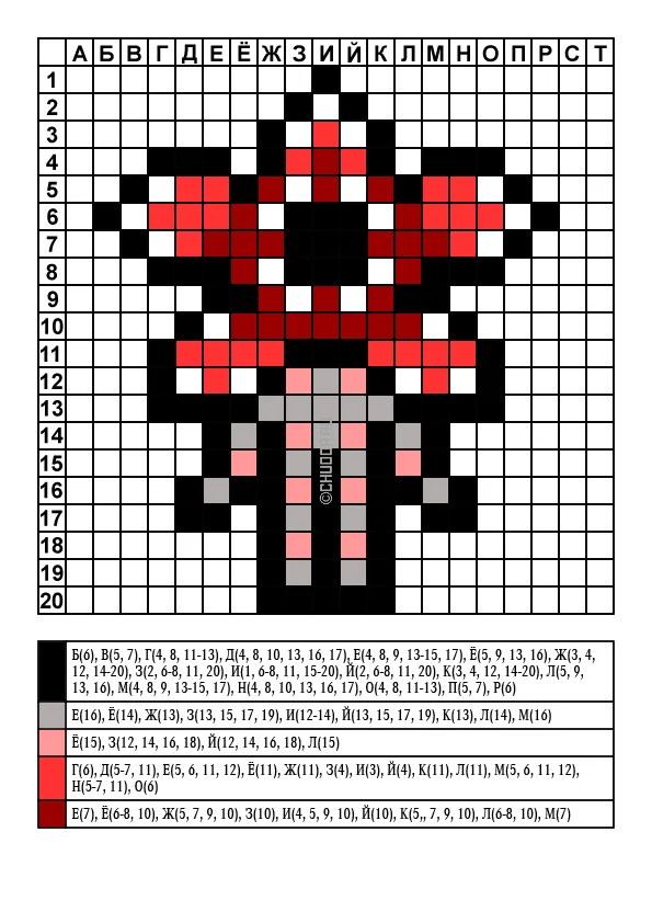 Pixel Art по координатам «Очень странные дела» – Демогоргон_ключ к ответу Пиксельная раскраска по координатам Демогоргон_ключ к ответу
