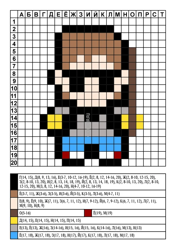 Pixel Art по координатам «Очень странные дела» – Стив Харрингтон_ключ к ответу Пиксельная раскраска по координатам Стив Харрингтон_ключ к ответу